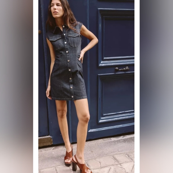 Zara Draped Denim Mini Dress - Picture 1 of 7